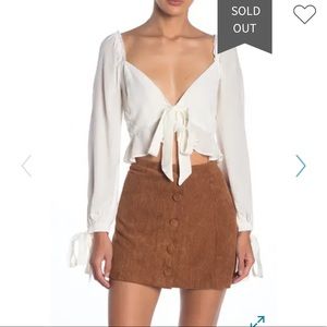 Tie Front Long Sleeve Ruffle Crop Top